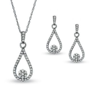 CT. T.W. Diamond Drop Pendant and Earrings Boxed Set in 10K White