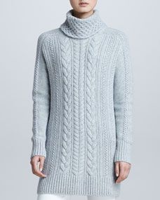 Loro Piana Cable Knit Cashmere Turtleneck Tunic Sweater