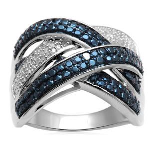 Eternal Treasures   1/10 cttw Blue and White Diamond Silver over Brass