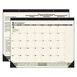 AT A GLANCE 100percent Recycled Desk Pad Calendar 17 x 22  January December 2013