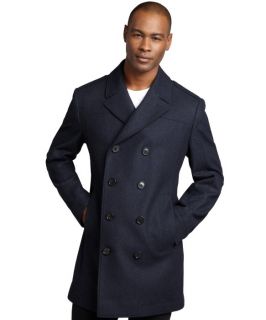 Hugo Boss Navy Virgin Wool Blend Double Breasted Coat (321536601)