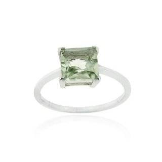   Sterling Silver Green Amethyst & Diamond Accent Square Ring Jewelry