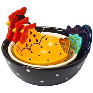   International 3 Piece Hand Painted Ceramic Rooster Serving Bowls