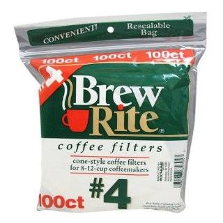 Brew Rite #4 Cone Coffee Filters, White Paper, 100 Count Bags (Pack of 