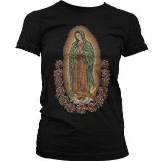 Our Lady of Guadalupe Juniors T shirt, Virgin Mary Roses Design 