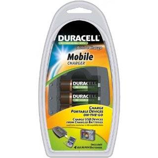 Duracell Mobile Charger with 4 AA Rechargeable NiMH Batteries, CEF23AU