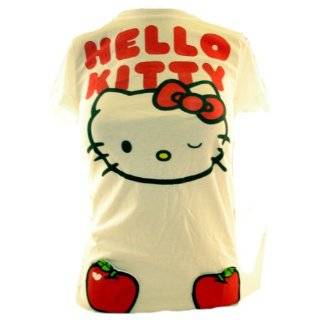 Hello Kitty Ladies T Shirt   Kitty Face with Red Apple Pockets on 
