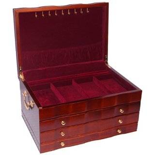  Reed & Barton AVA JEWELRY BOX   CHERRY/PALE BLUE SUEDE 