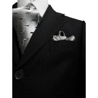  Vitarelli 3 Button Mens Suit with Vest Solid Black Flat 