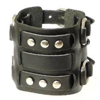  Wide Black Leather Cuff Wrist Watch Band Rock & Roll